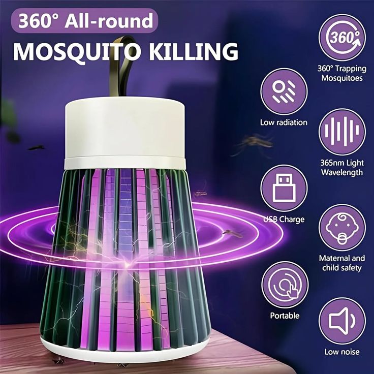 USB Rechargeable Electric Mosquito Killer Lamp – Portable UV Bug Zapper for Indoor & Outdoor Use